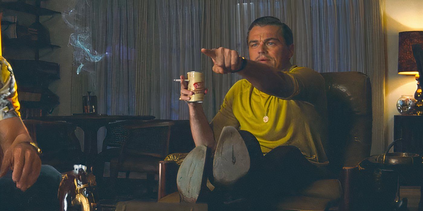 DiCaprio pointing at the TV in Once Upon a Time... in Hollywood