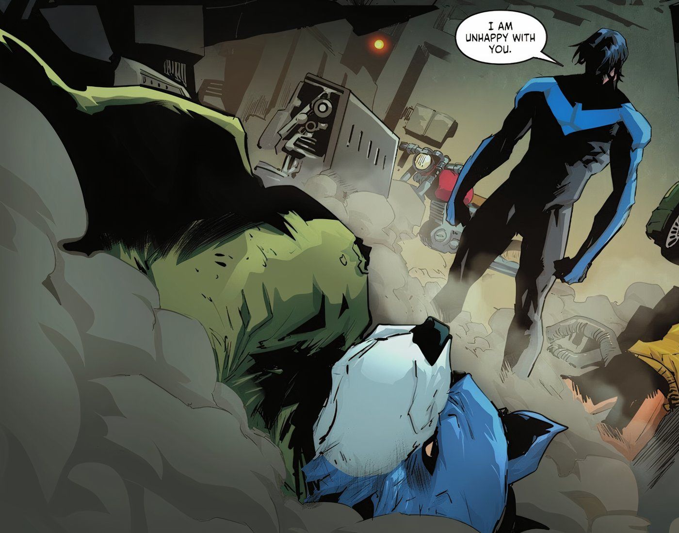 Panel de cómics: Dick Grayson no está contento con la pandilla de Teddy en Nightwing #121