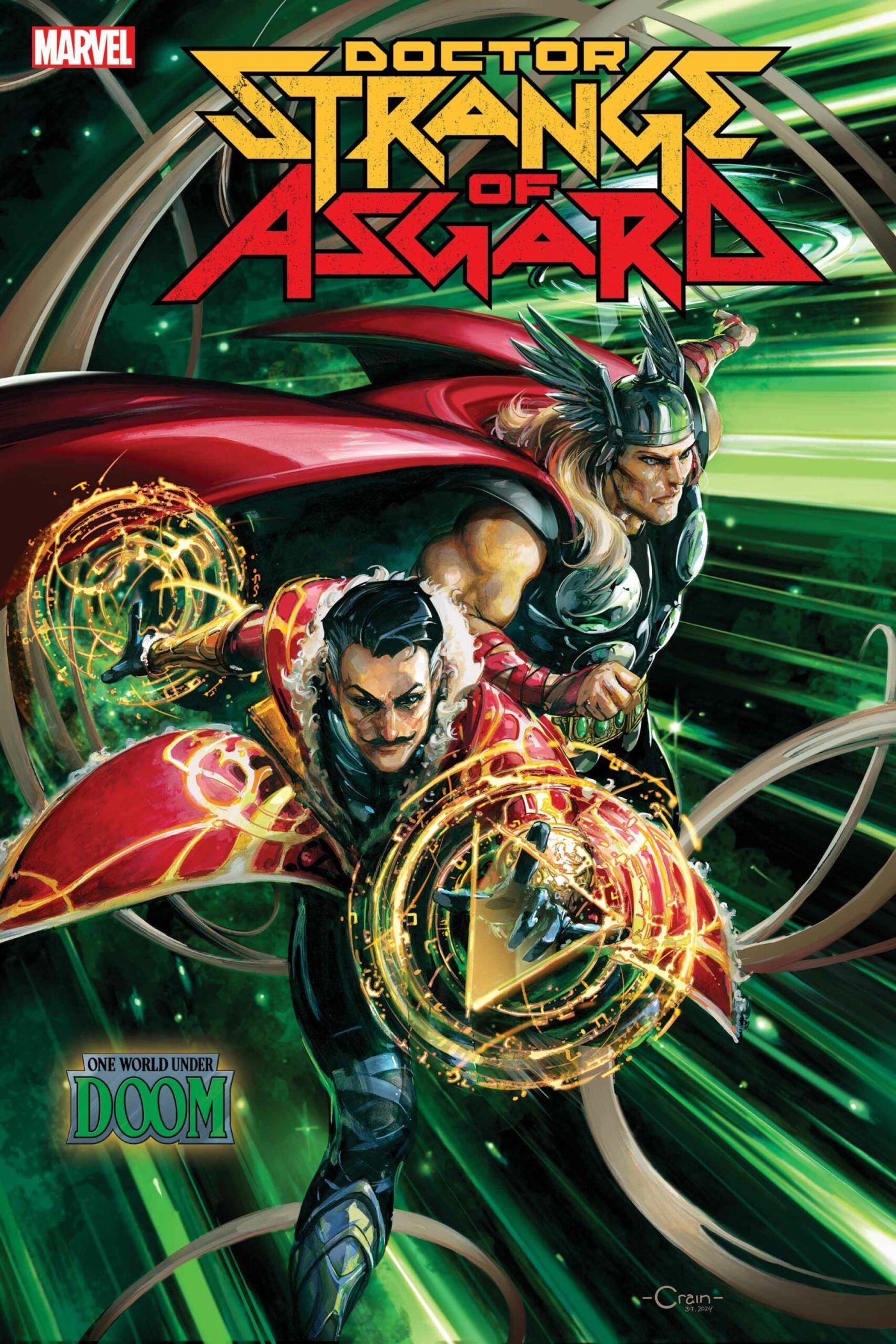 Doctor Strange alongside Thor on Clayton Crain&rsquo;s variant cover to Doctor Strange of Asgard #1