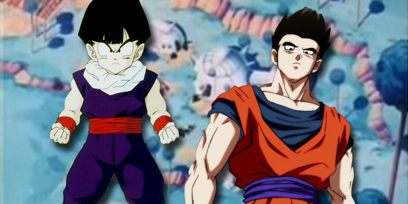 Kid Gohan junto a su yo adulto frente a Namek.