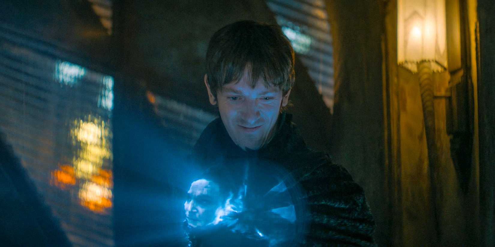 Harrow Harkonnen (Edward Davis) holding a mysterious sphere containing crucial recordings in Dune: Prophecy Season 1 Ep 6