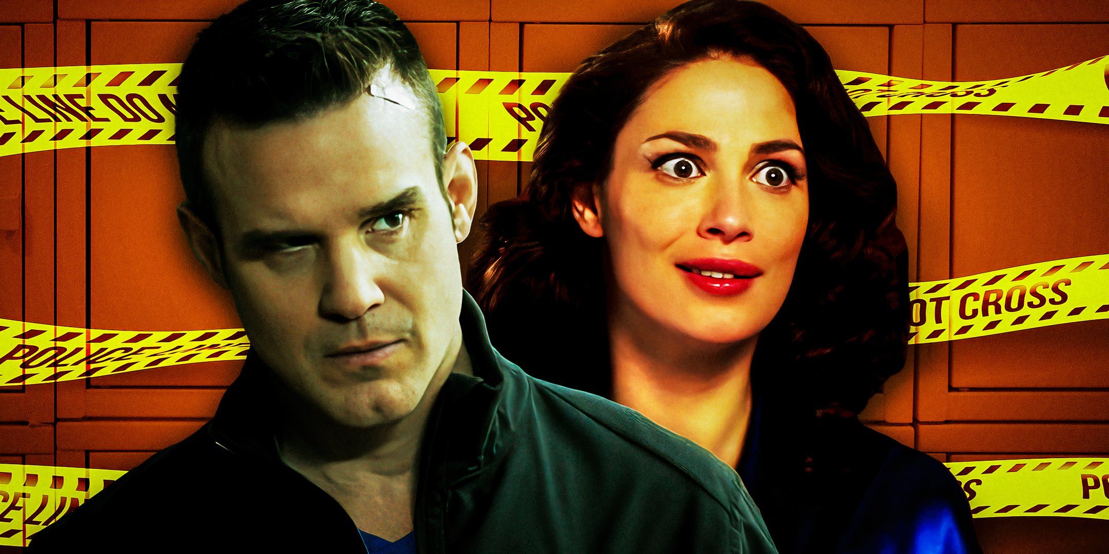 Eddie McClintock as Pete Lattimer and Joanne Kelly as Myka Bering from Warehouse 13