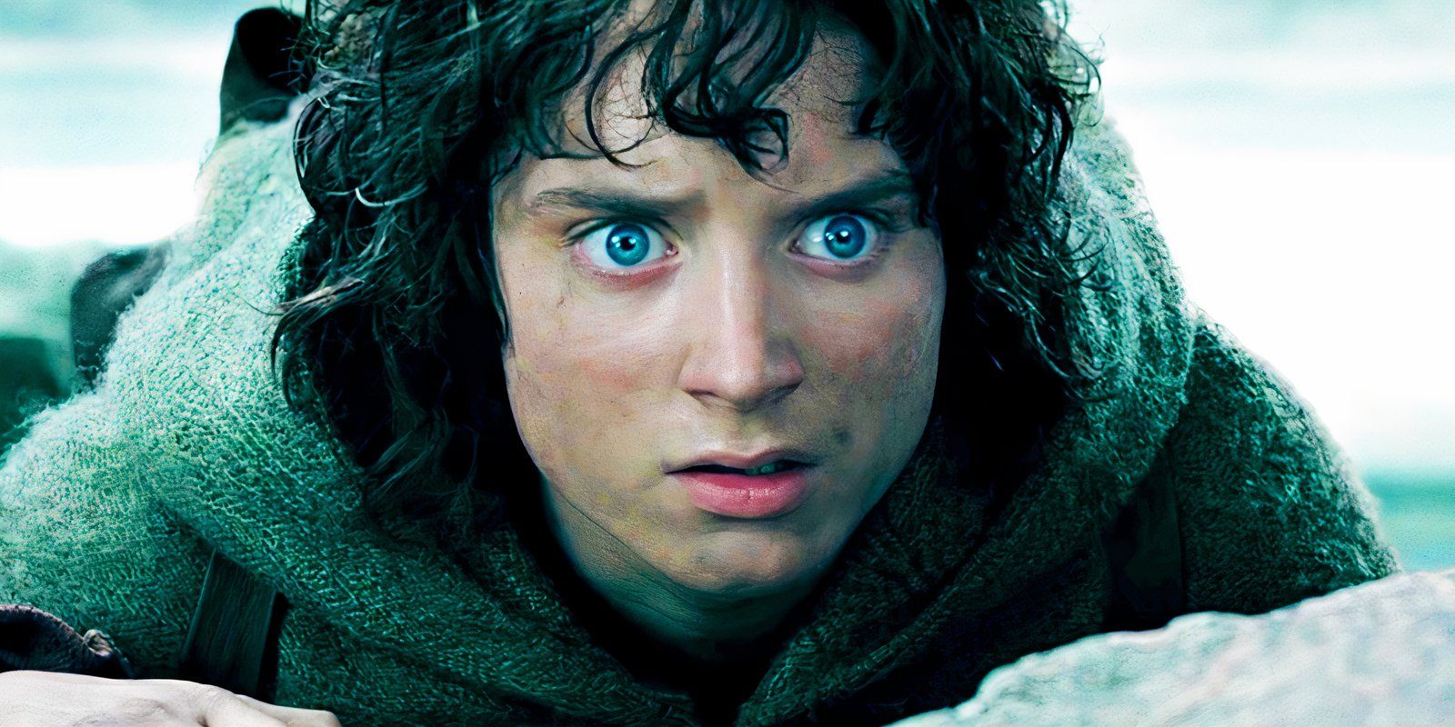 Elijah Wood looking surprised as Frodo in The Lord of the Rings The Two Towers