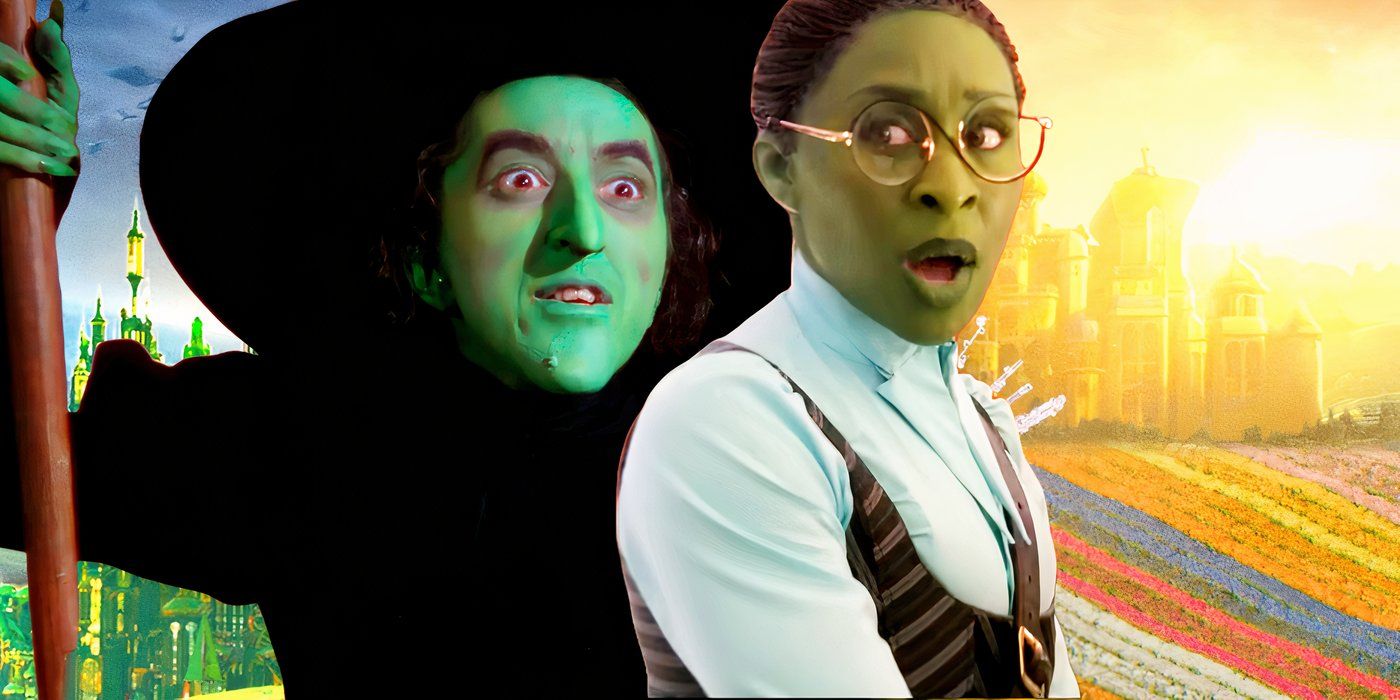 Elphaba from Wicked with the Wicked Witch from the Wizard of Oz in front of Oz