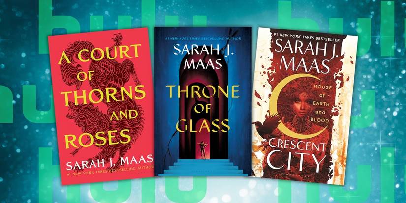 A Court of Thorns and Roses, Throne of Glass, and Crescent City book covers