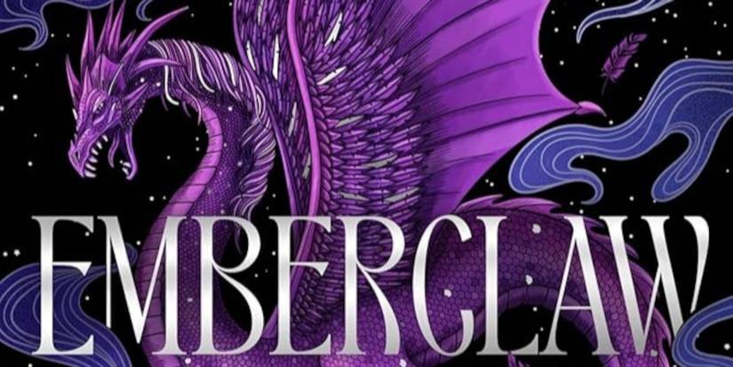 The cover of Emberclaw featuring a black background, a purple dragon, and the title text in silver