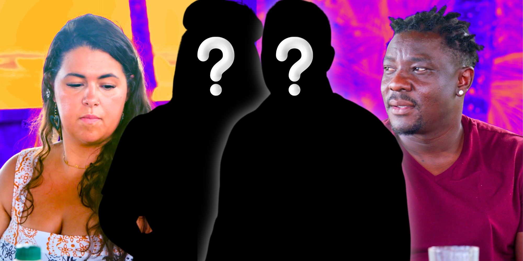 90 Day Fiance&rsquo;s Emily Bieberly &amp; Kobe Blaise look serious on either side of two mystery figures.