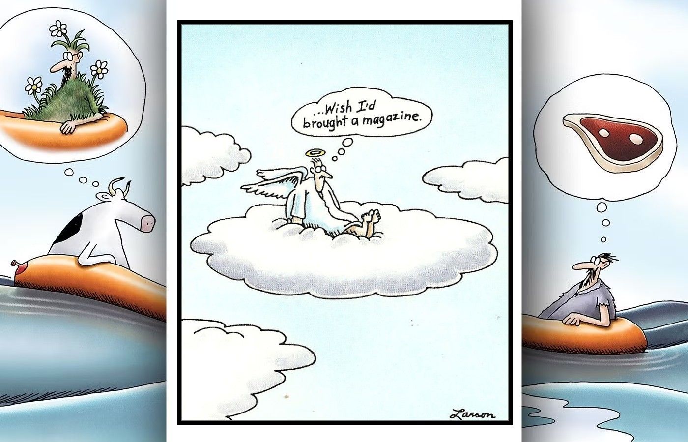 far side comic about being bored in heaven