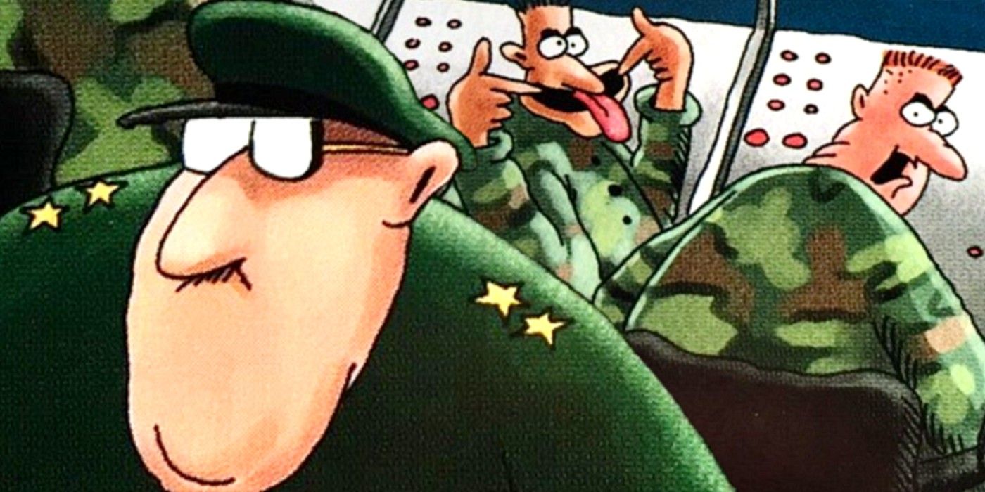 FAR SIDE COMIC WHERE SOLDIERS MOCK A GENERAL