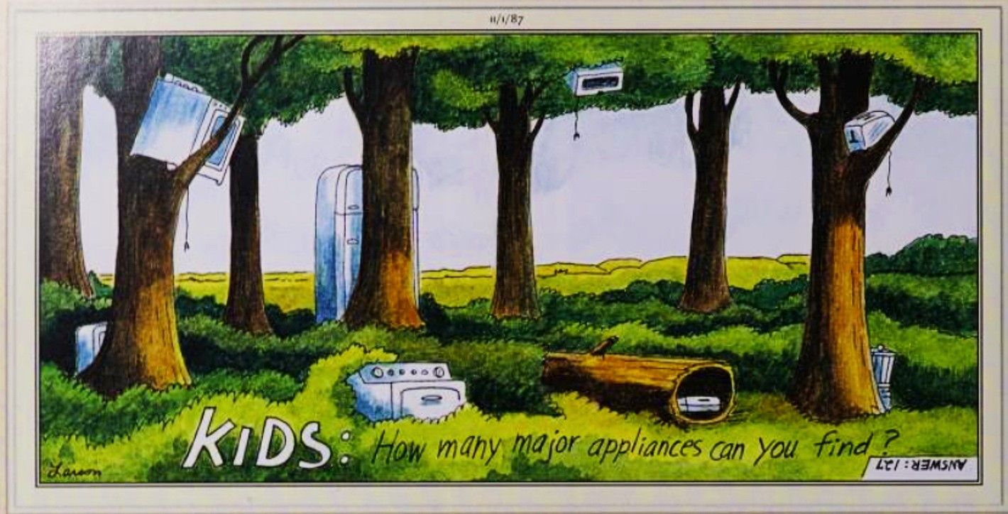Far Side, November 1, 1987, a parody of &lsquo;how many [blank] can you find&rsquo; puzzles