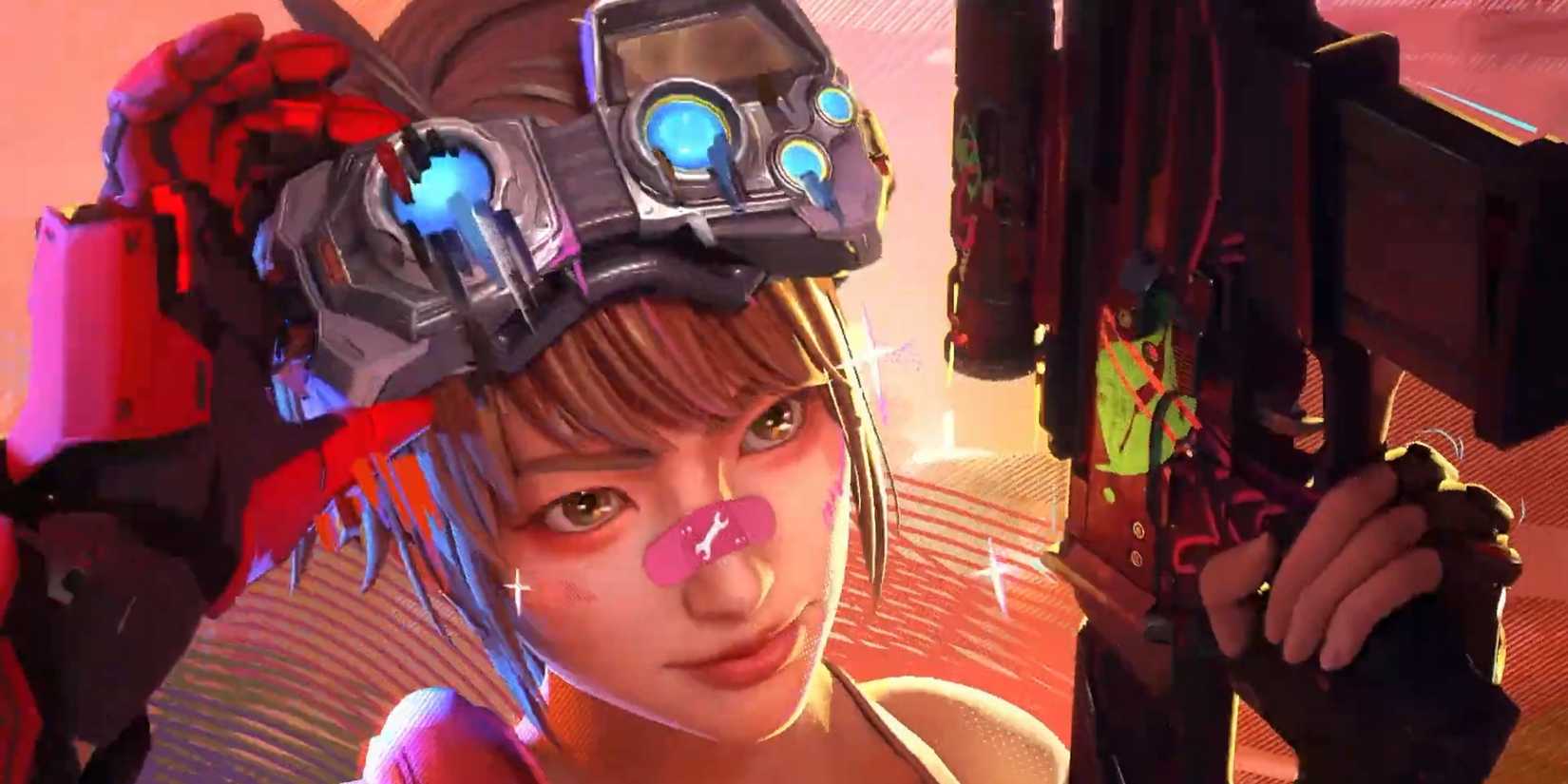 FragPunk character looking at screen while holding their goggles.