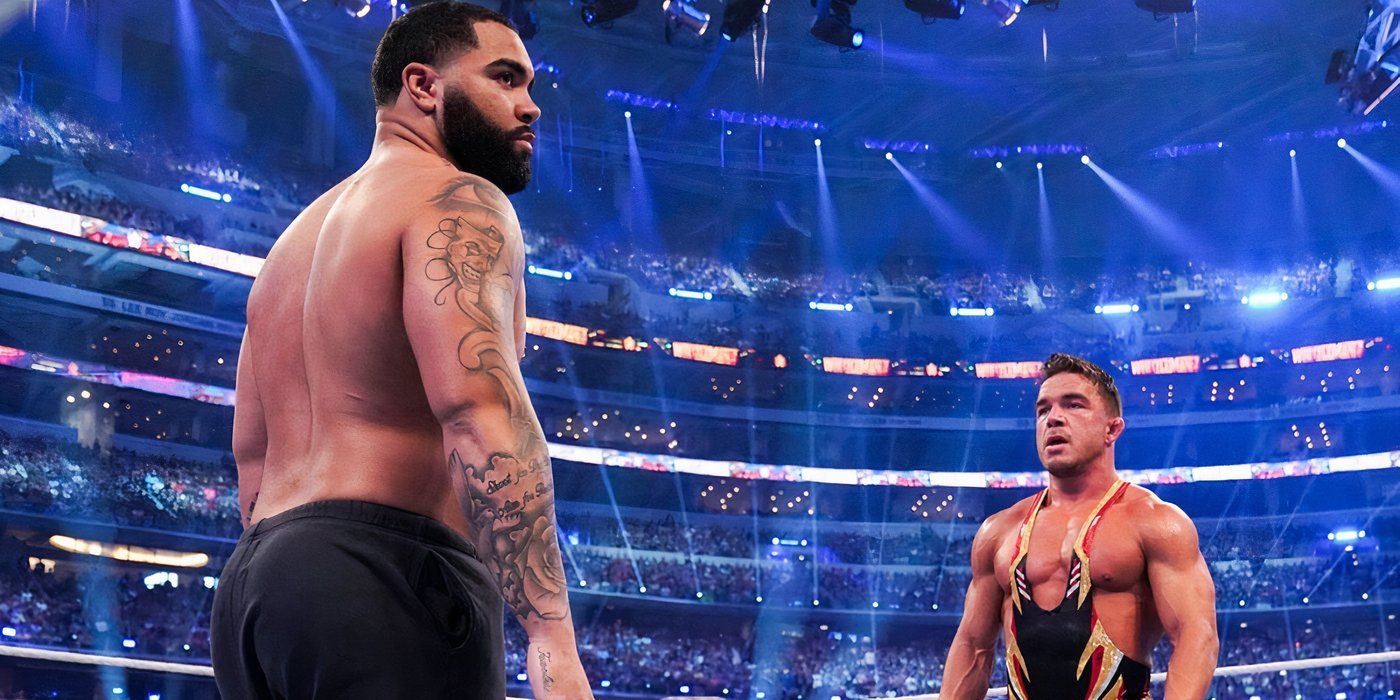 Gable Stevenson stares down Chad Gable at WWE WrestleMania 38