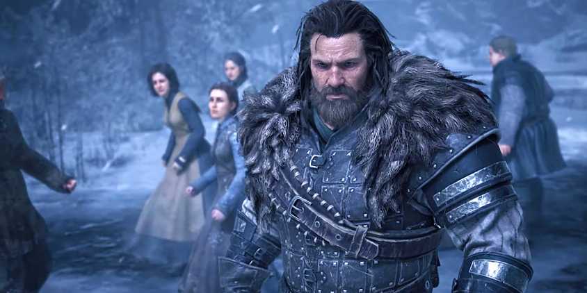 Game of Thrones Kingsroad angry man in winter.