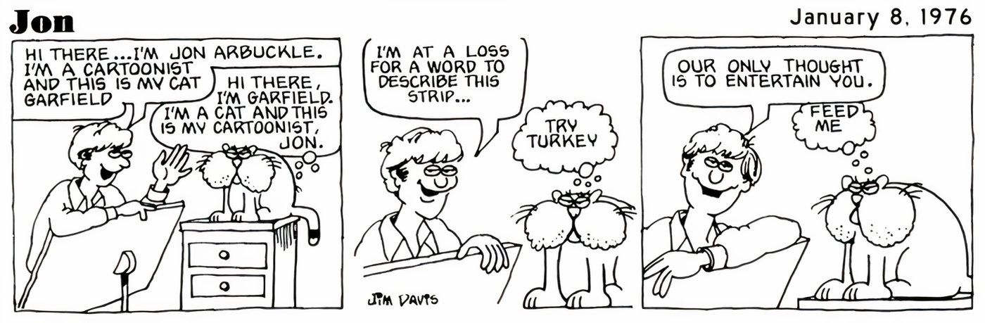 The first Jon comic strip featuring Garfield.