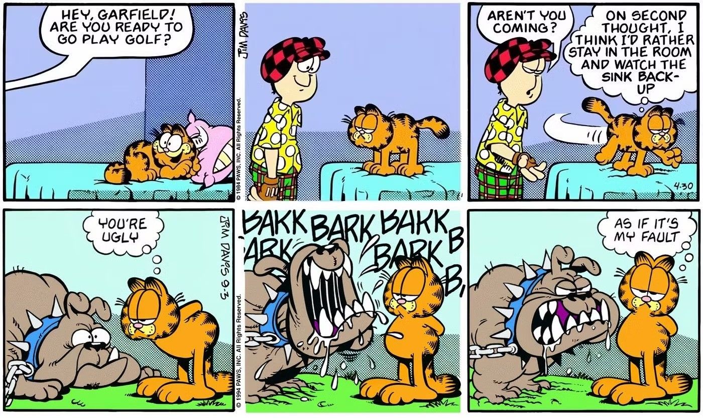garfield mocks jon and a dog