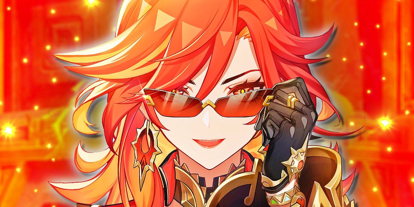 Genshin Impact's Mavuika smiles as she adjusts her sunglasses over her eyes.