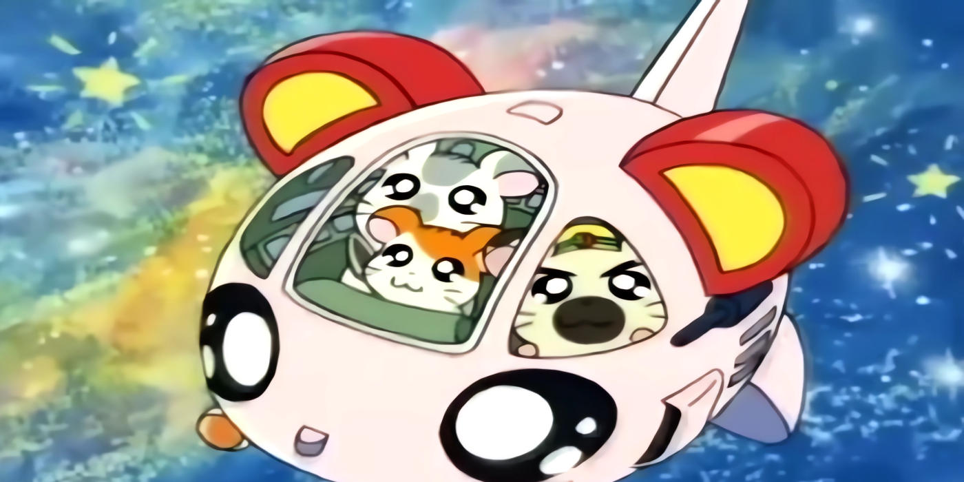 Hamtaro e seus amigos viajam em uma nave espacial.