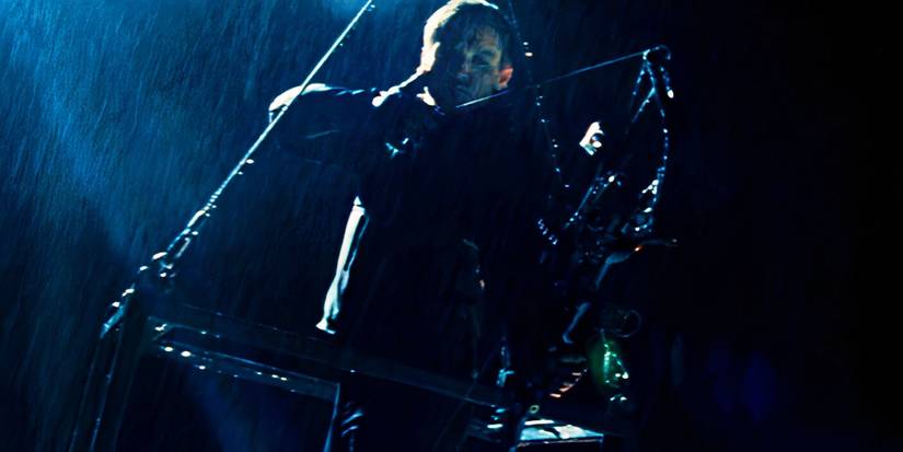 Hawkeye aiming at Thor in Thor