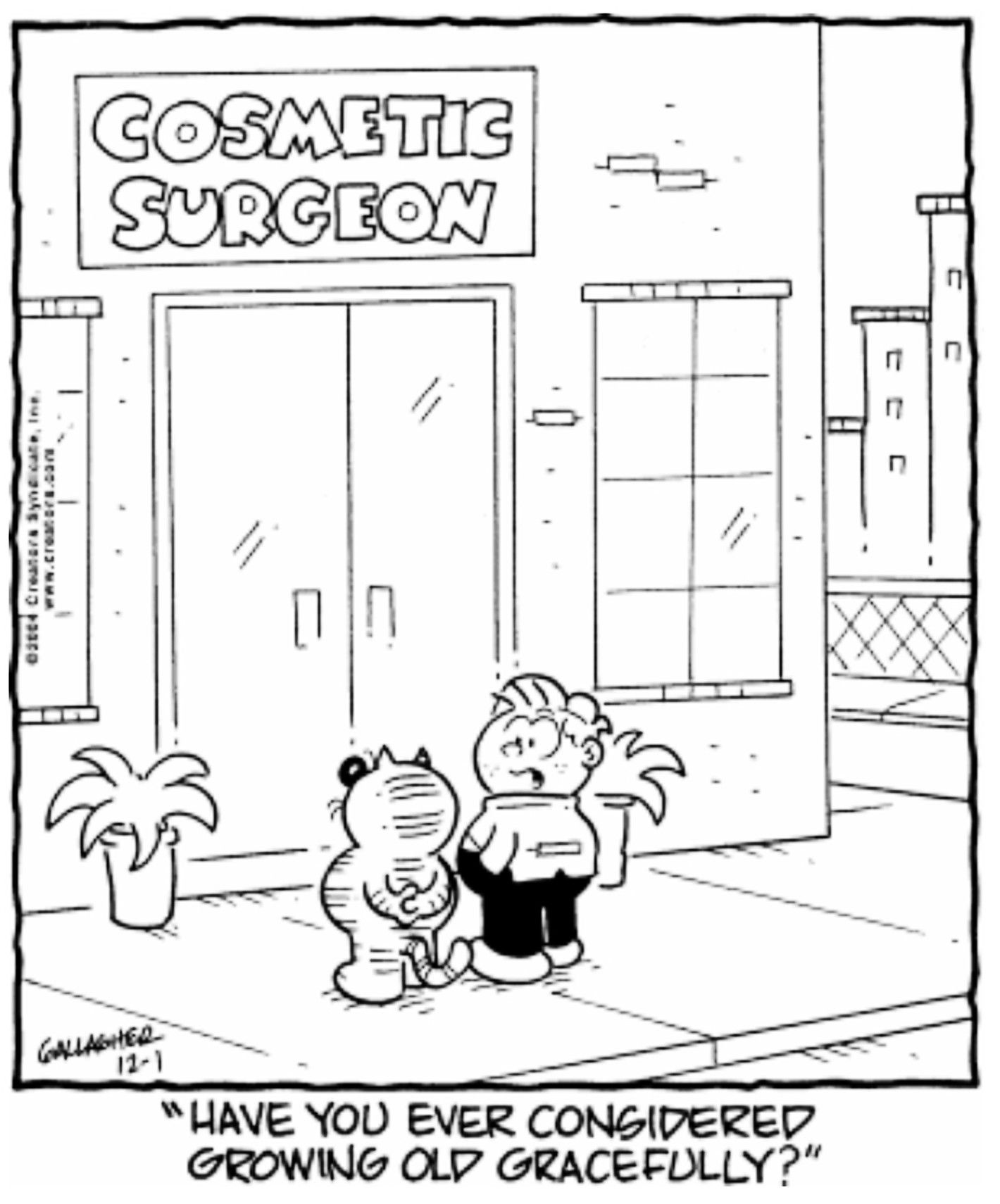 Heathcliff, December 1, 2004, Heathcliff and Iggy stand outside the plastic surgery clinic