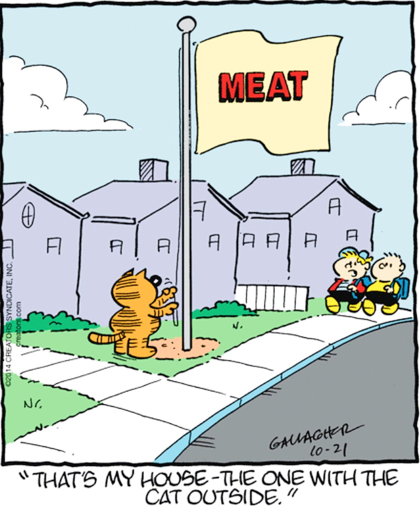 Heathcliff, October 21, 2011, Heathcliff flies a MEAT flag