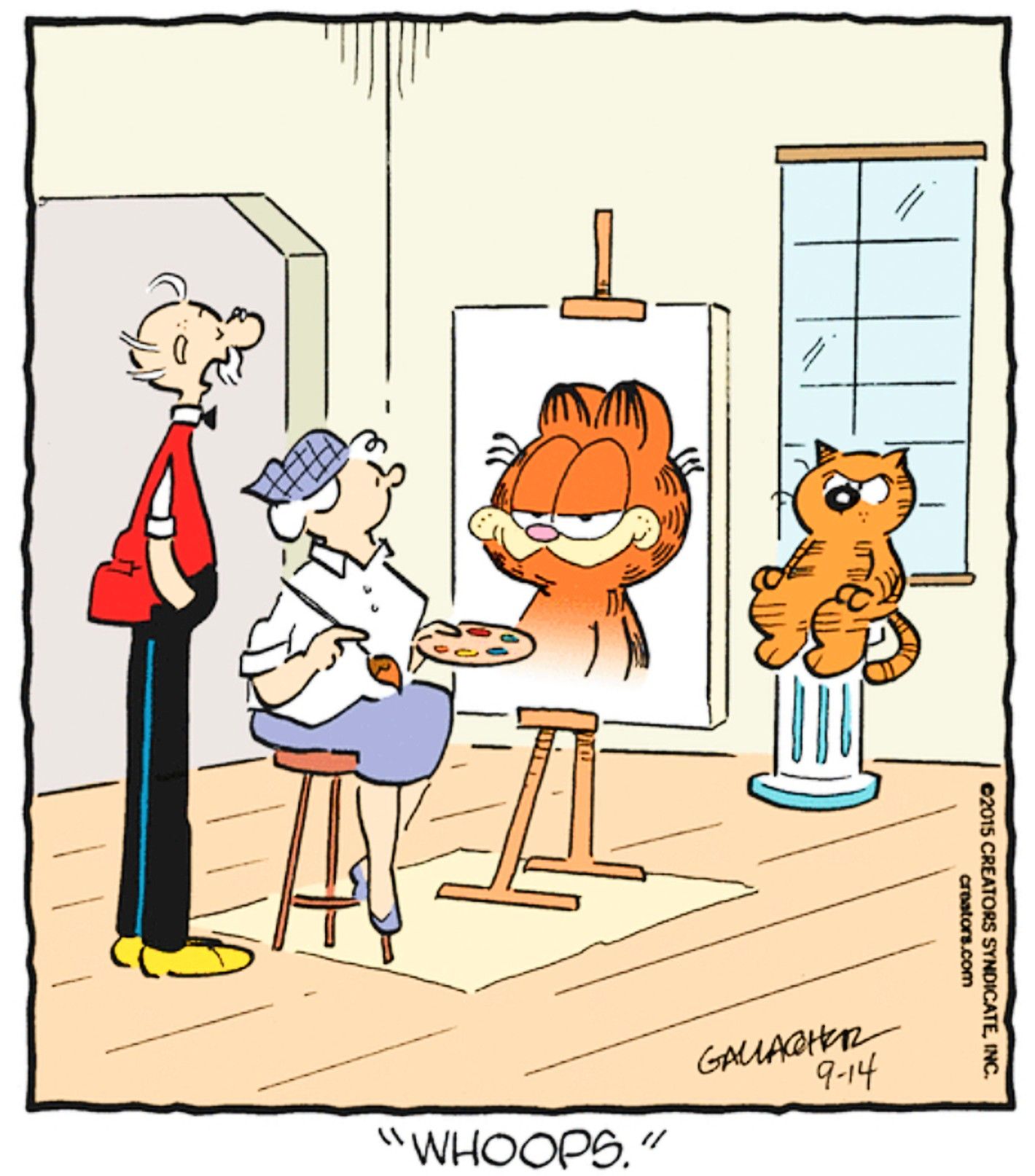 Heathcliff, September 14, 2024, a portrait artist accidentally paintd Garfield instead of Heathcliff