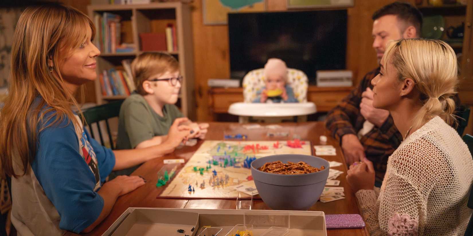 Ava, Elliot, Ludo, Morgan, and Chloe playing a tabletop game in High Potential