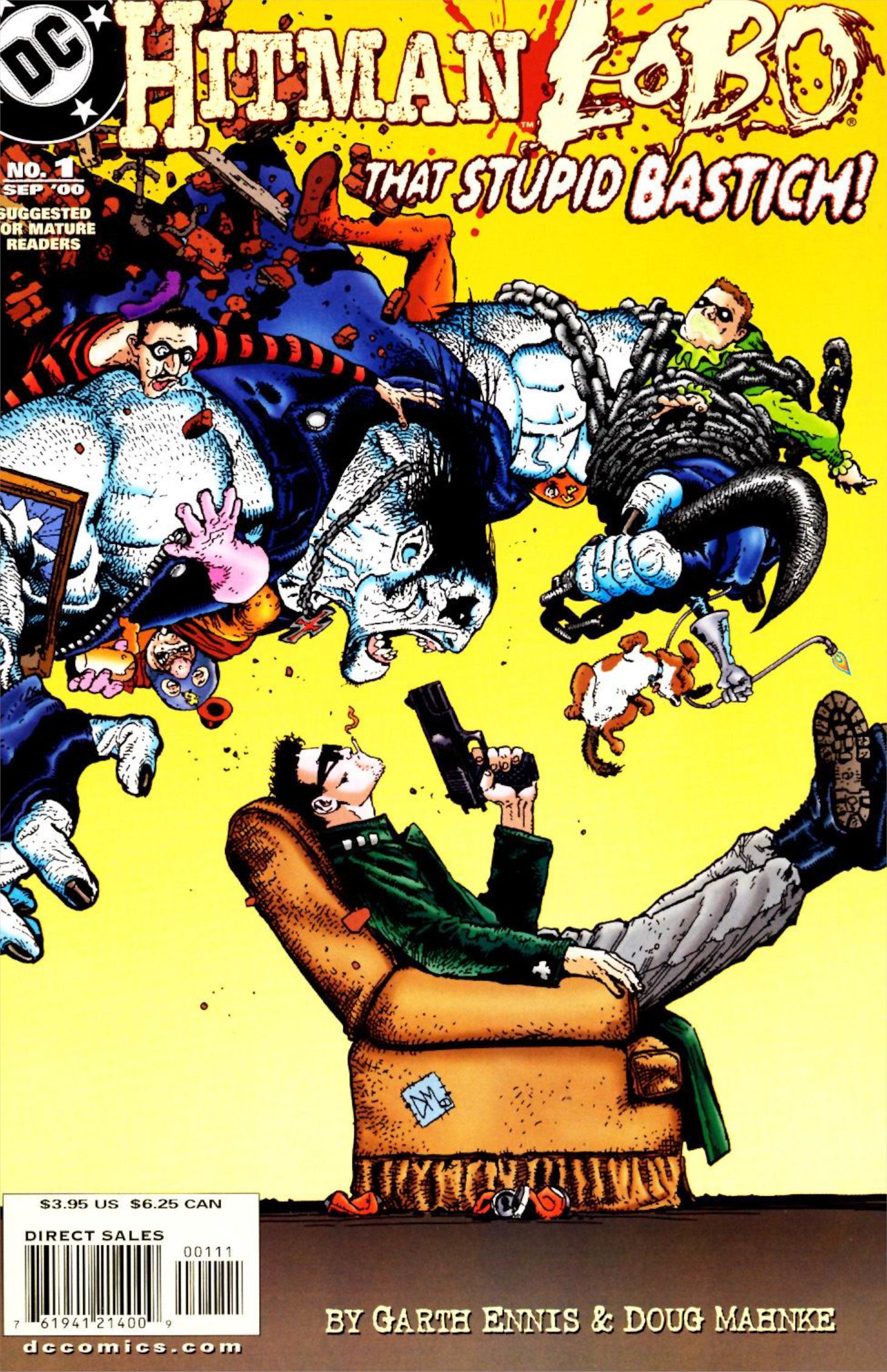 Comic cover: Wolf attacks a seated hitman, Tommy Monaghan