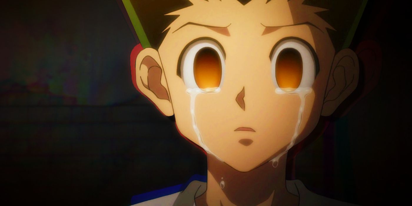 Hunter x Hunter's Gon is surprised and sad, crying with blank eyes.