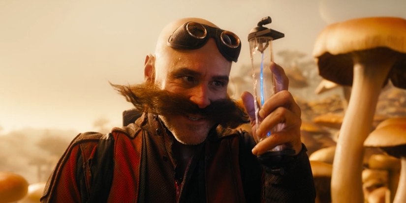 Eggman holds one of Sonic's quills on the mushroom planet in the Sonic the Hedgehog end credit scene