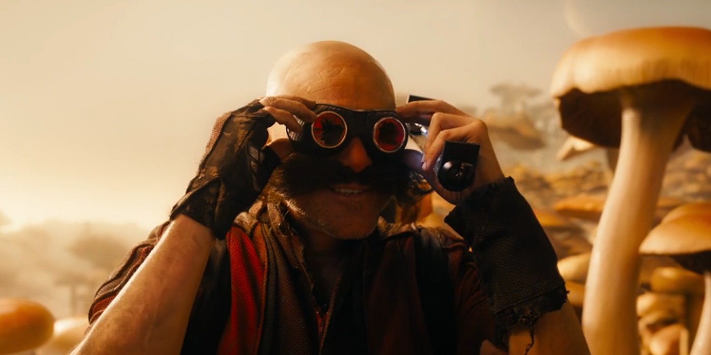 Eggman puts on his goggles on the mushroom planet in the Sonic the Hedgehog end credit scene
