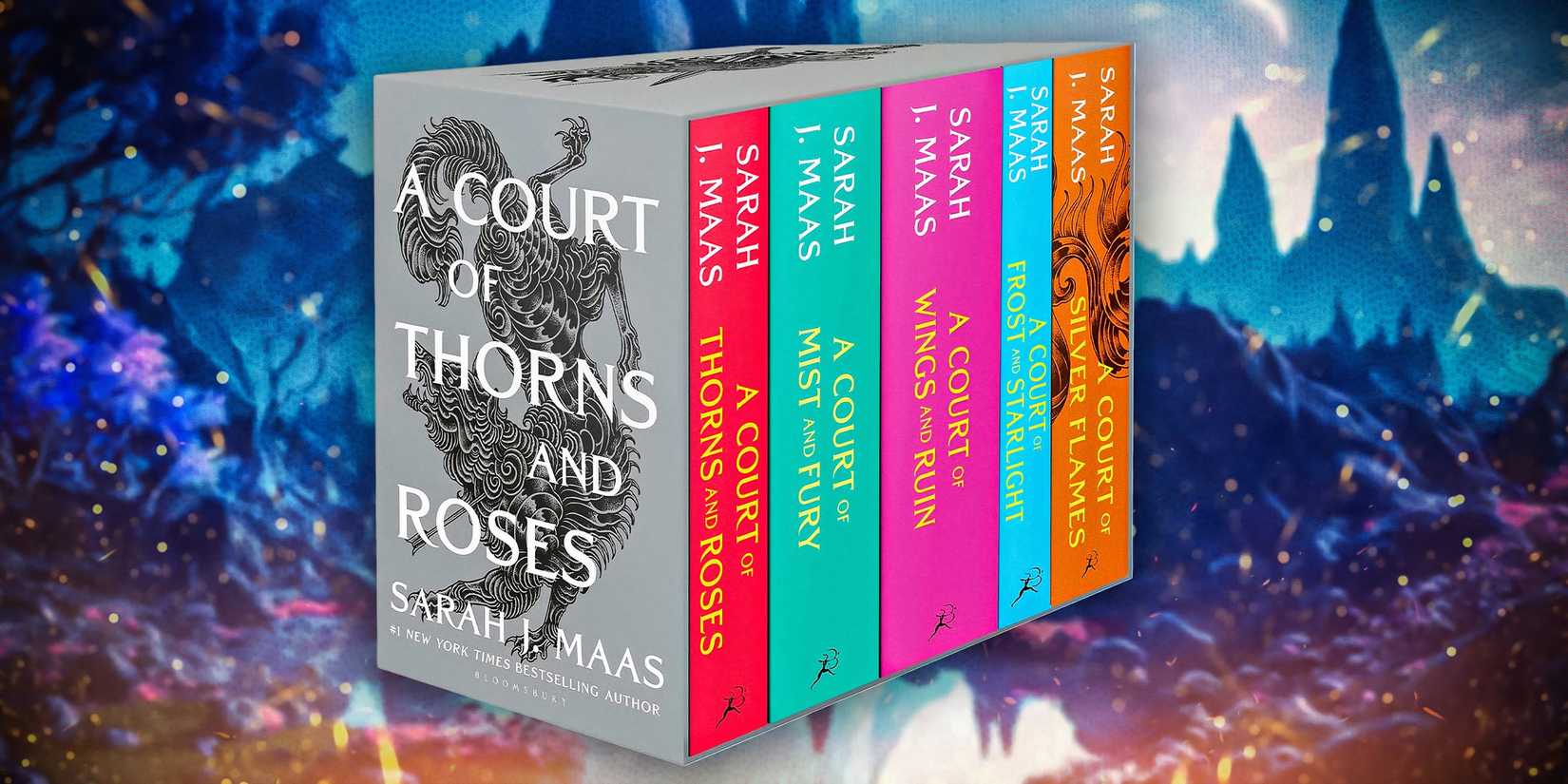 A Court of Thorns and Roses box set on a fantastical background
