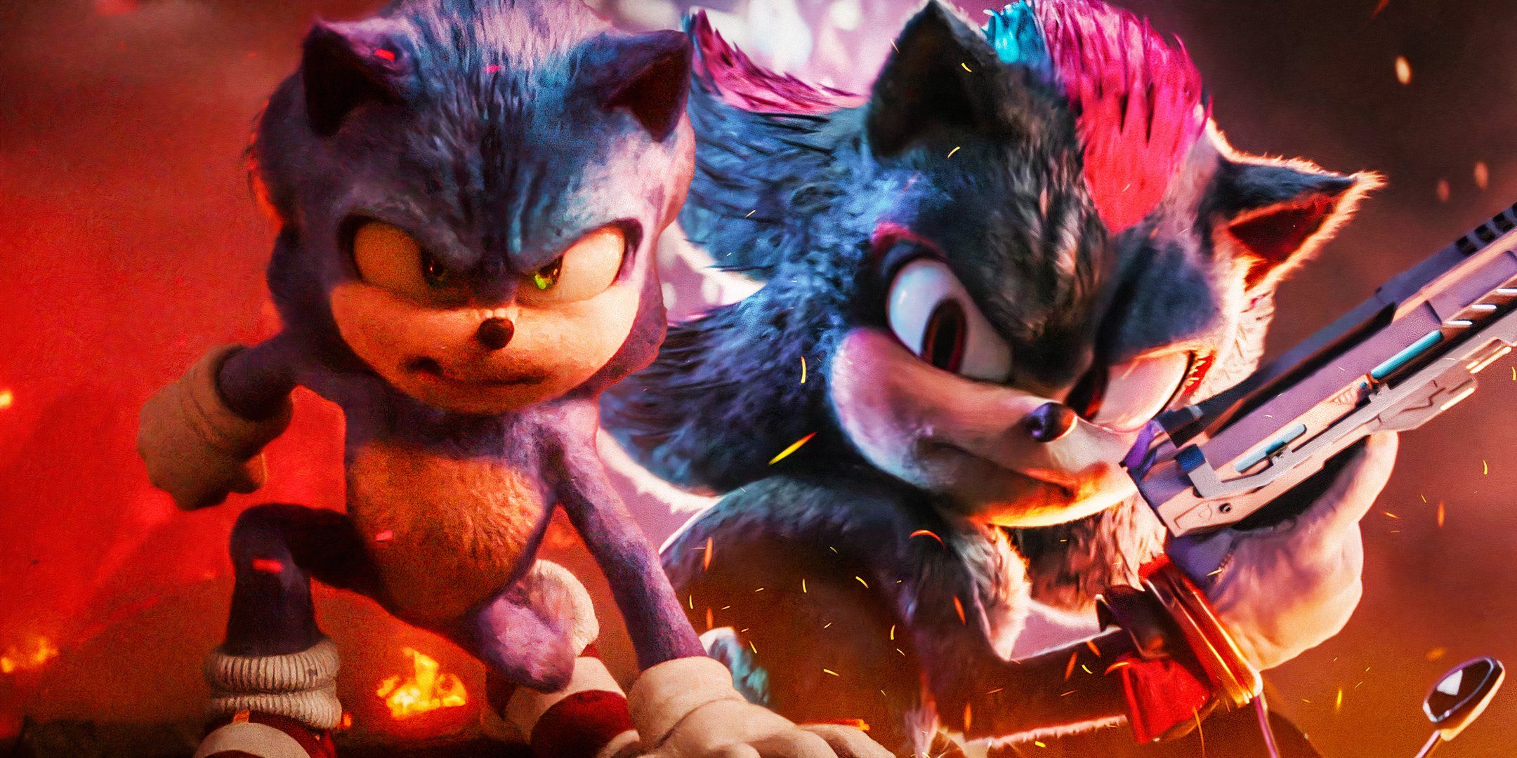 Uma imagem composta de Sonic e Shadow de Sonic the Hedgehog 3