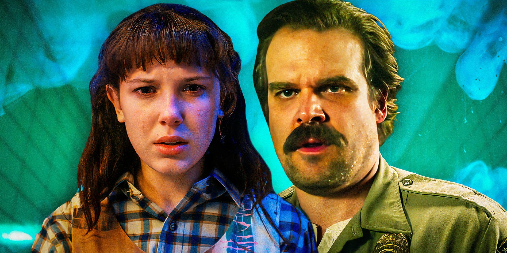 Millie Bobby Brown as Eleven and David Harbour as Hopper in Stranger Things.