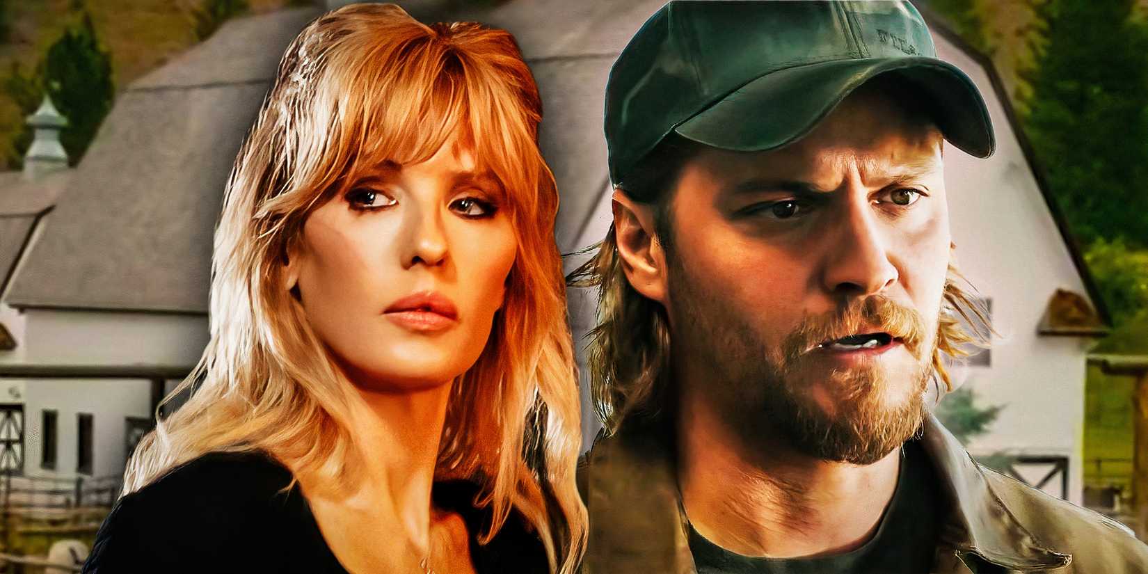 Kelly Reilly as Beth Dutton and Luke Grimes as Kayce Dutton in Yellowstone.