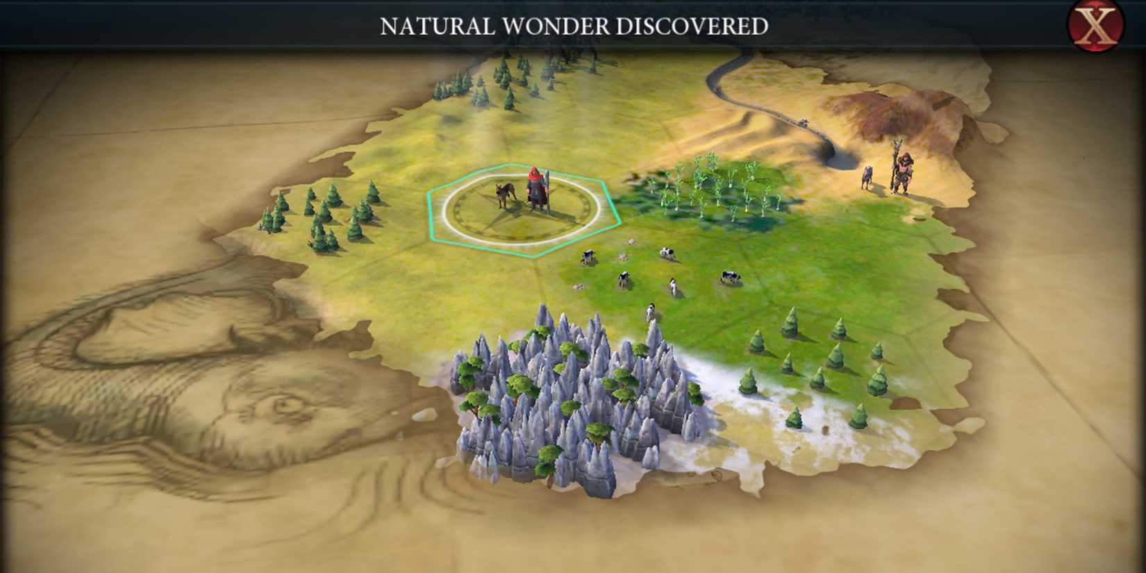 A natural wonder found by a settler in Civilization 6