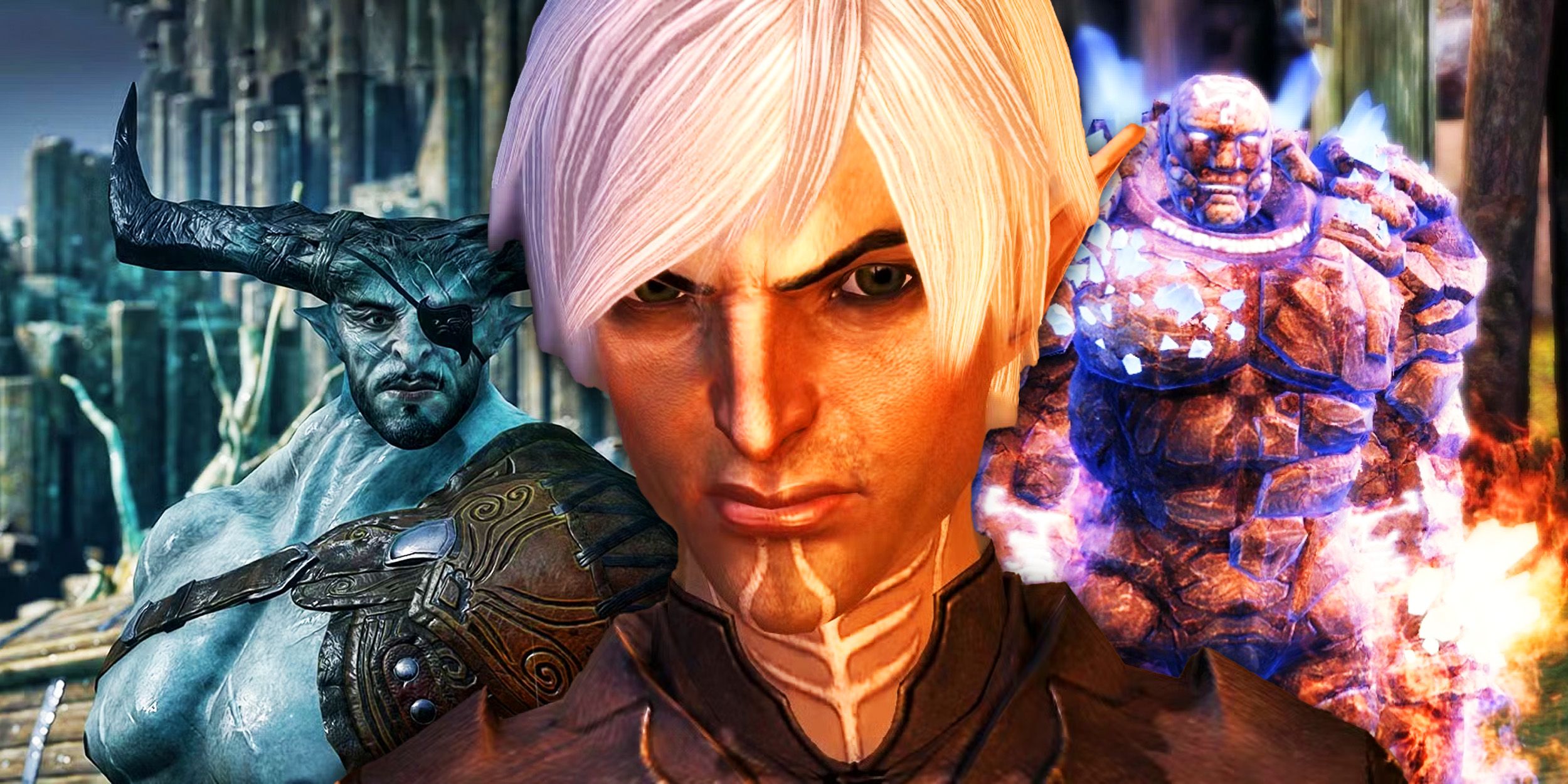 Iron Bull, Fenris and Shale from Dragon Age.