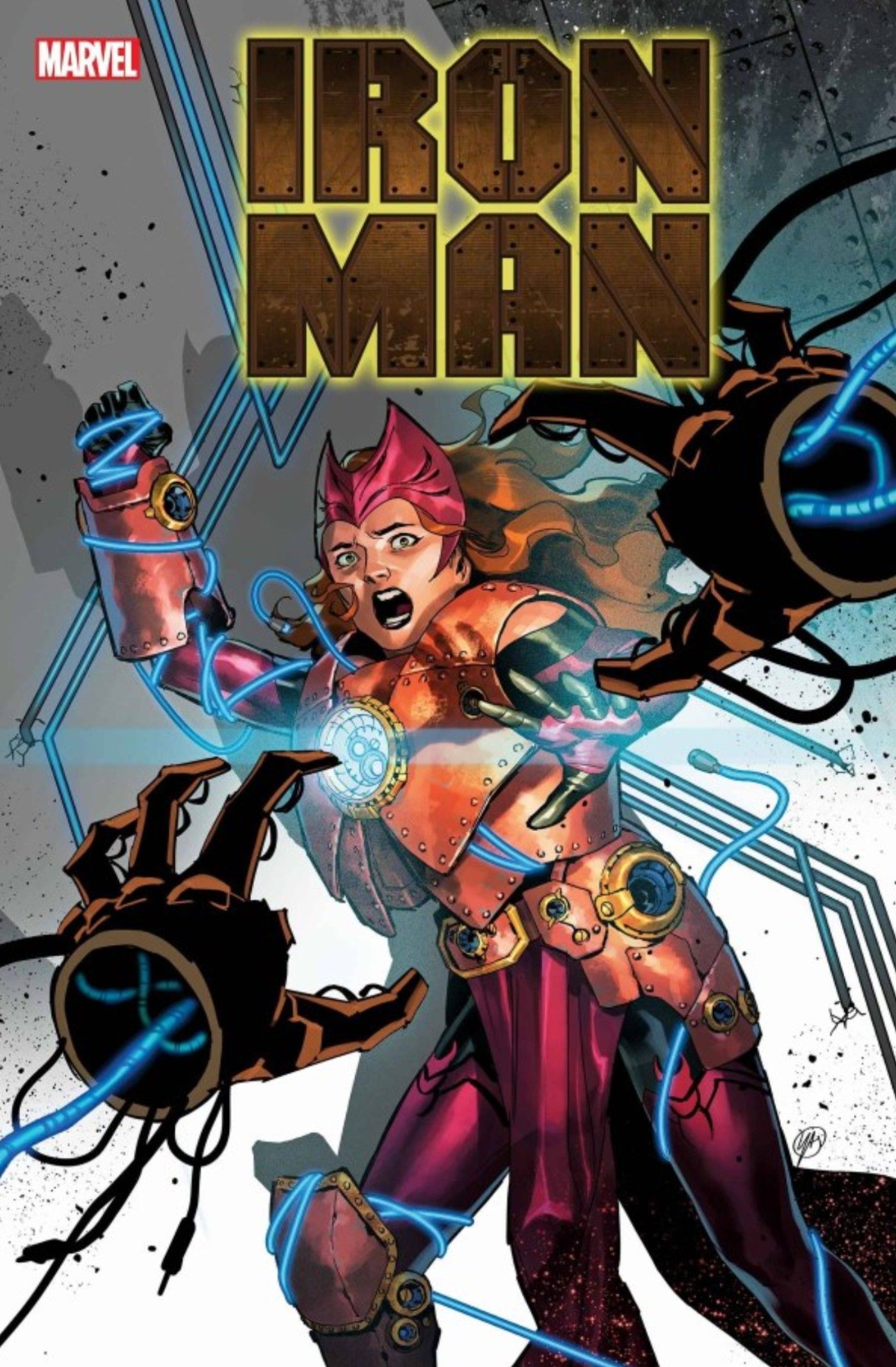 iron man 4 cover showing scarlet witch in iron man armor