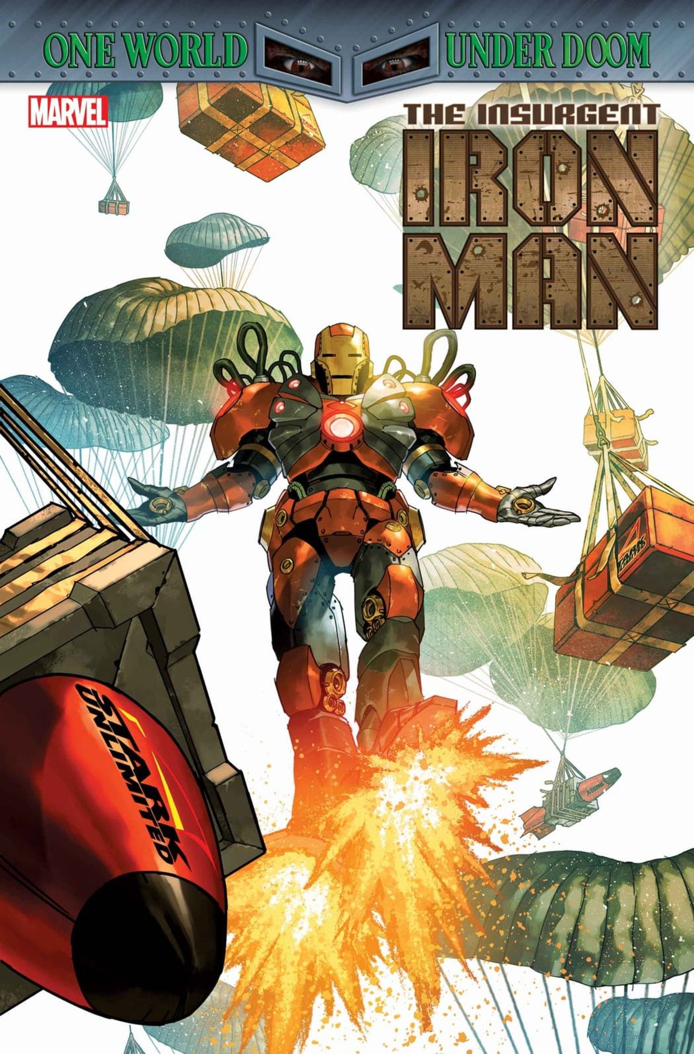 iron man cover as he rains down weapons and supplies with new armor