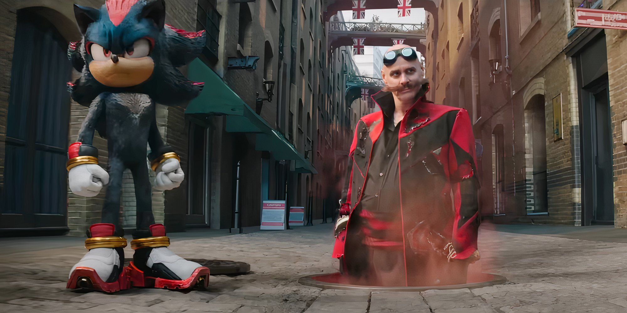 El actor Jim Carrey como Ivo Robotnik y Shadow en Sonic the Hedgehog 3. 