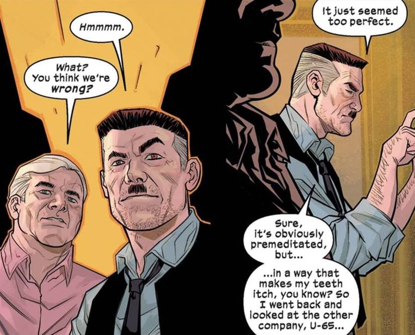 Comic book panel: J. Jonah Jameson and Uncle Ben Investigating in Ultimate Spider-Man #10