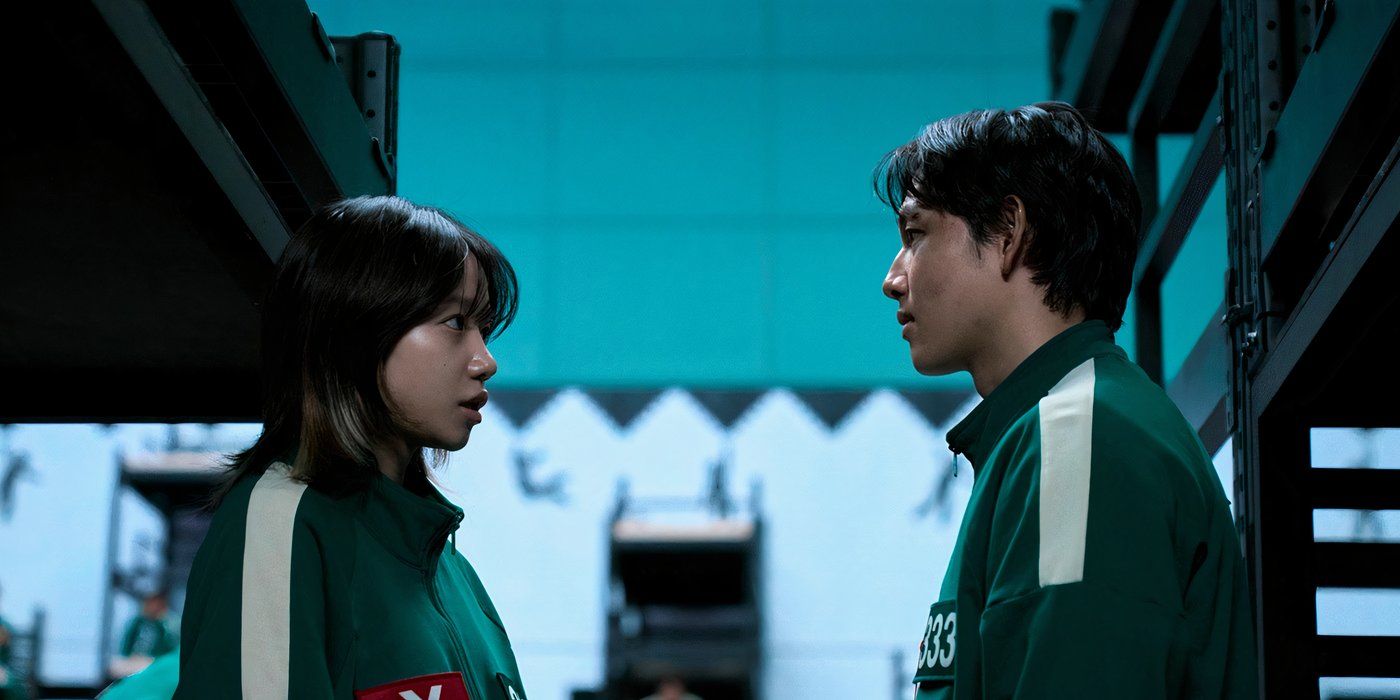 Jo Yu-ri as Kim Jun-hee and Yim Si-wan as Lee Myeong-gi in Squid Game season 2