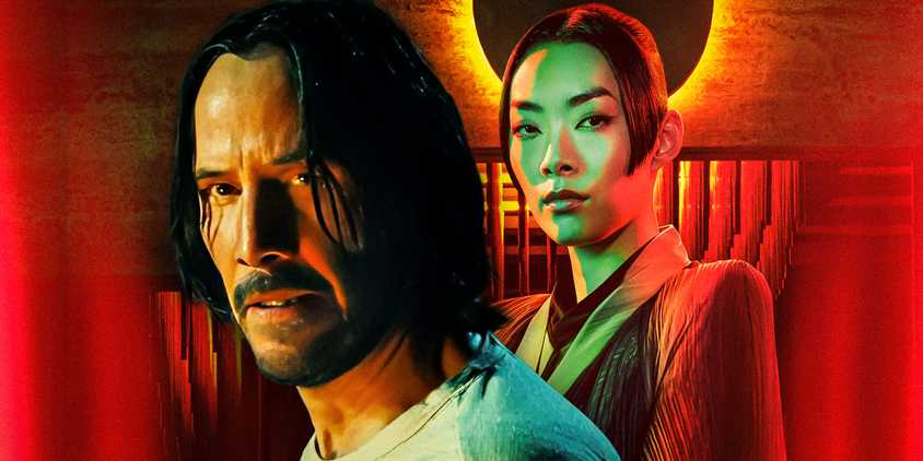 John Wick (Keanu Reeves) and Akira (Rina Sawayama) in John Wick: Chapter 4