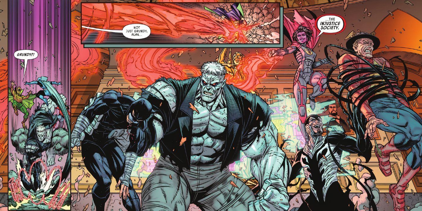 The Injustice Society appears with a new team roster including Solomon Grundy, Ruby the Red Lantern, and Shadow Thief