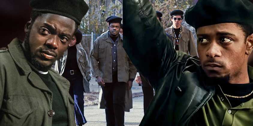 Collage of Fred, Bill, and other Black Panthers in the Judas and the Black Messiah cast
