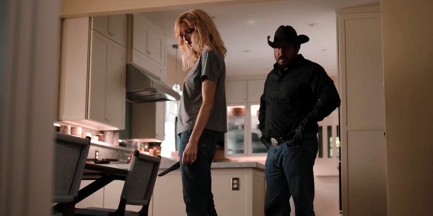 Kelly Reilly as Beth Dutton and Cole Hauser as Rip Wheeler in Yellowstone season 5 episode 14 (1)