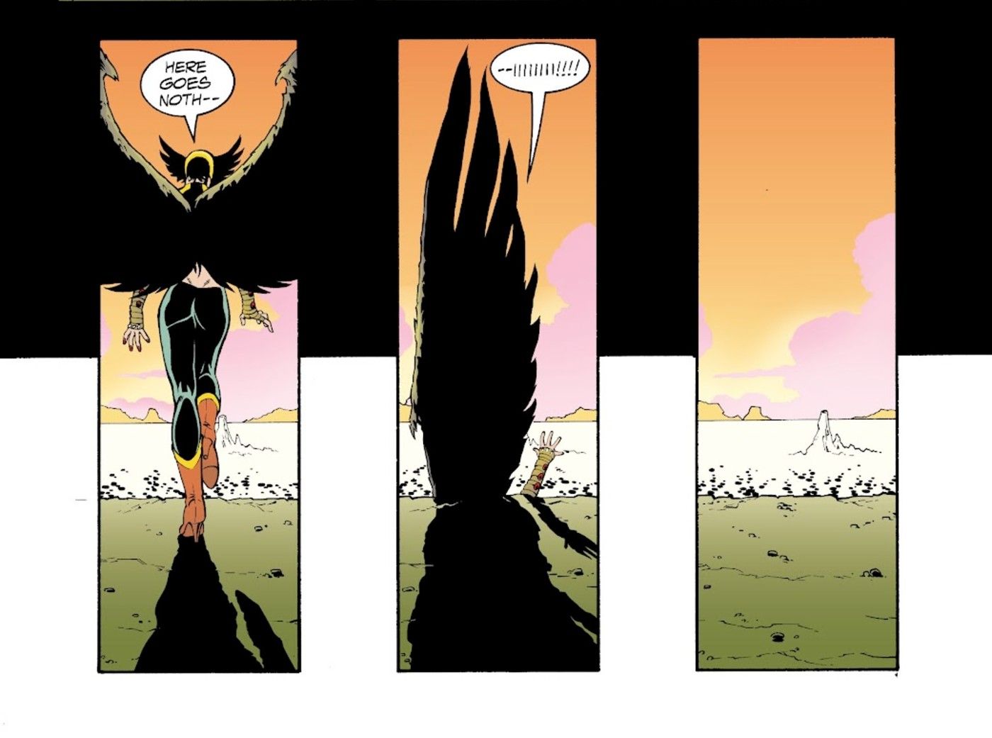 Comic Panels: Kendra Dives Off a Cliff as Hawkgirl