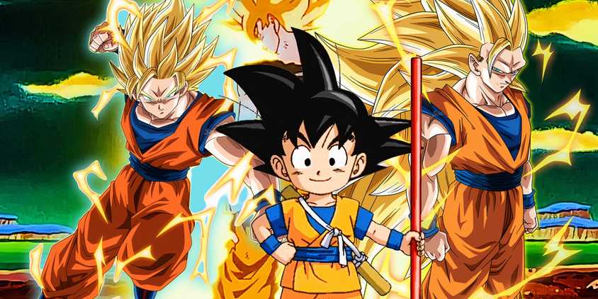 Kid goku in Daima with all his Super Saiyan forms behind