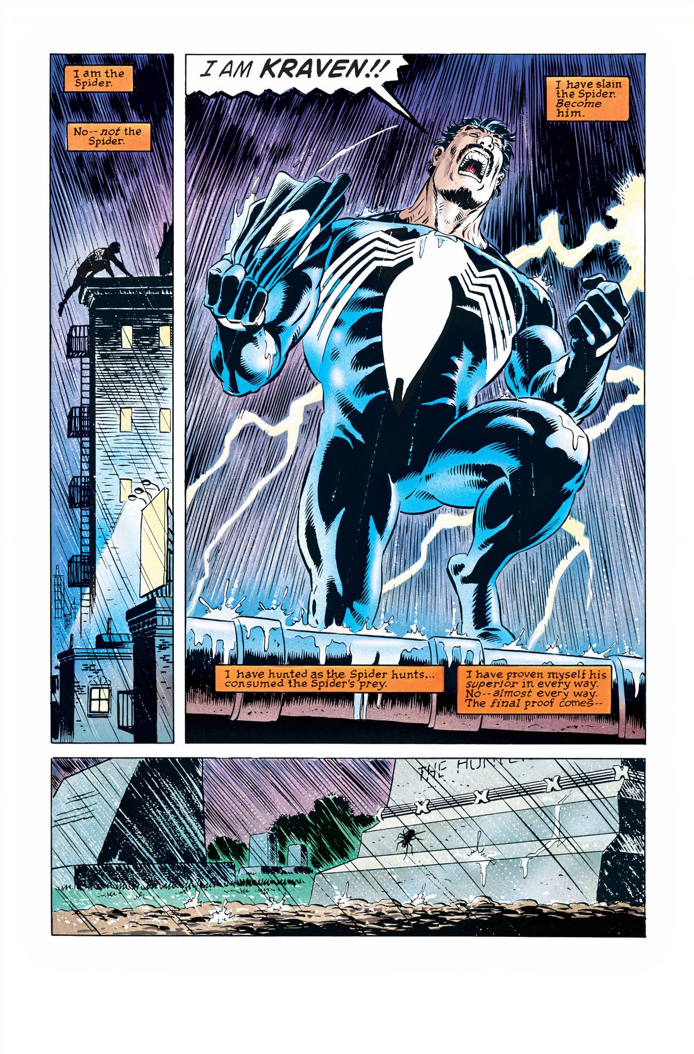Comic book page: Kraven the Hunter Defeats Spider-Man And Wears His Suit