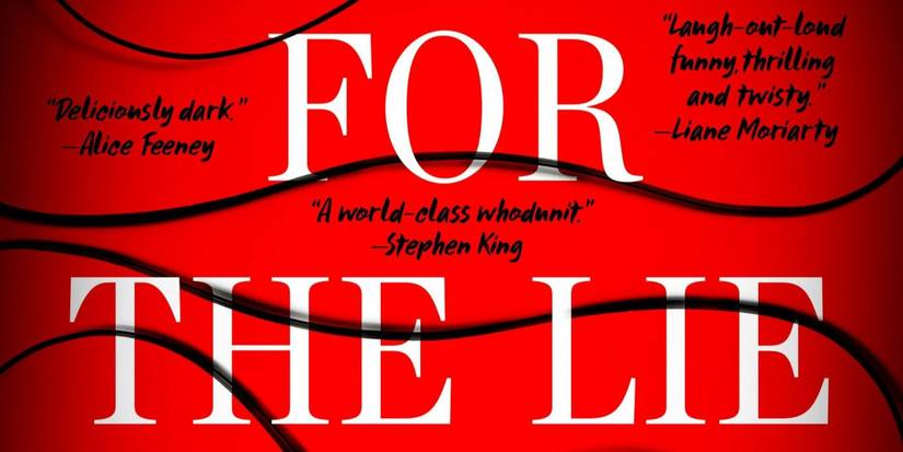 Listen for the Lie cover featuring a red background, white title text, and blurbs from Stephen King, Liane Moriarty, and Alice Feeney