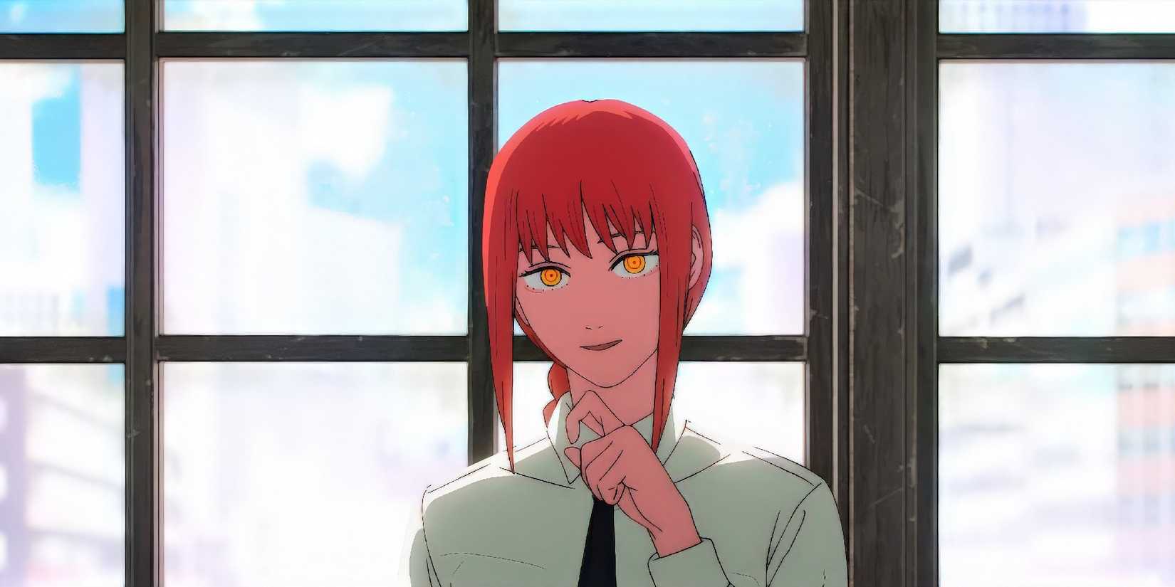 Makima in front of a window holding her chin